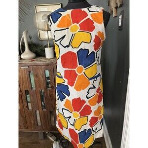 Vintage 1970’s Women’s Flutterbye Floral Sleeveless Shift Dress Mod Op Pop Art